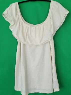 Old Navy Ivory Off-Shoulder Ruffle Tunic Women Sz Medium Cotton